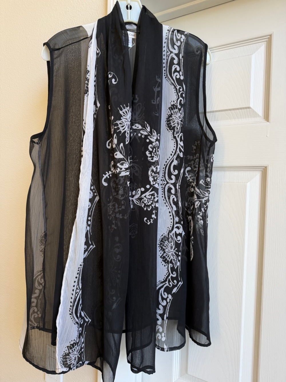 Coldwater Creek Black & White Sheer Scarf-Front Tunic